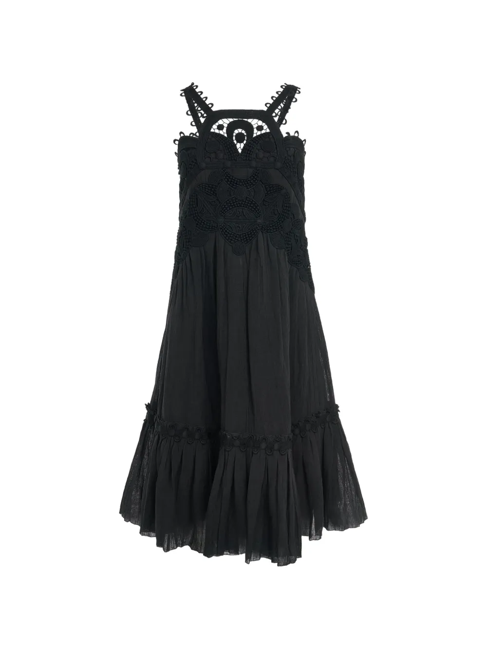 Chloé frayed embroidered-lace dress - Black