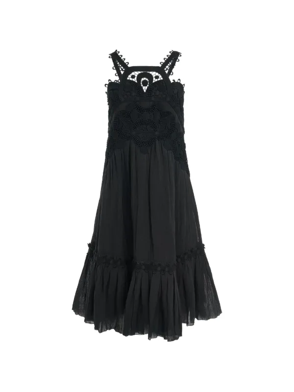 Chloé Frayed Embroidered-lace Midi Dress in Black