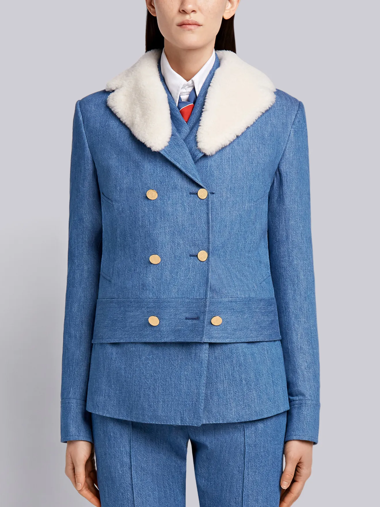 Shearling Collar Cropped Denim Jacket 