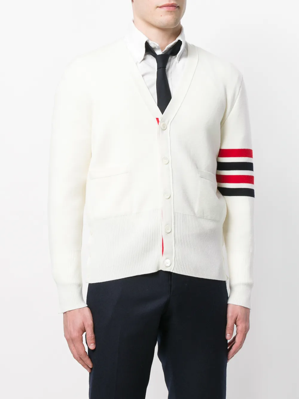  Thom Browne Merinocardigan Mit Blockstreifen   Weiß 