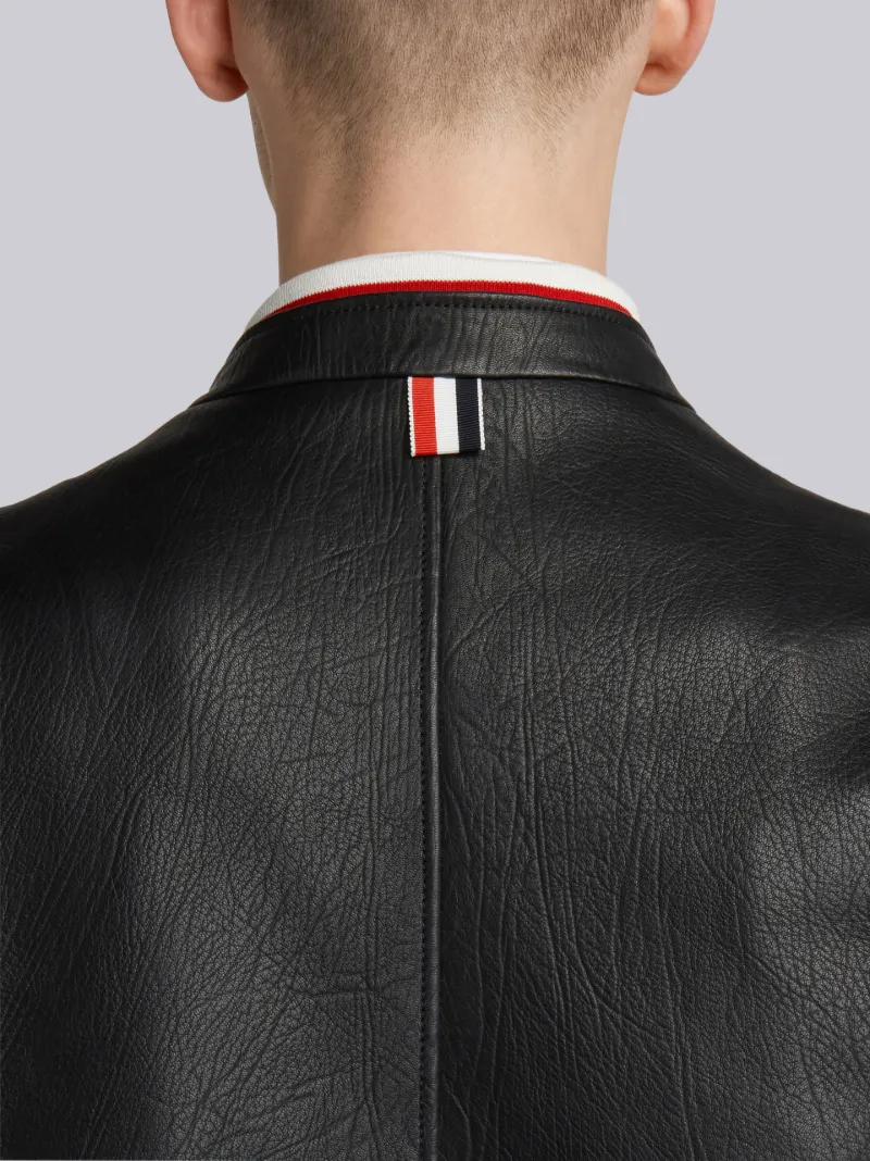 Cropped Elastic-Seamed Leather Jacket 