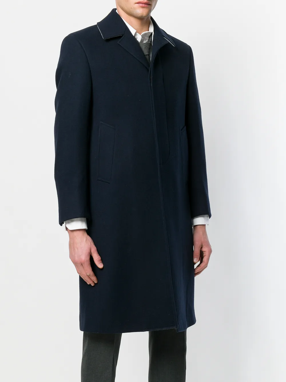 Thom Browne Classic Single-Breasted Melton Wool Overcoat Blauw