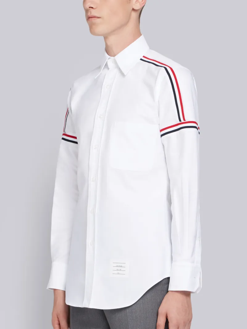 WHITE OXFORD SEAMED ELASTIC STRIPE CLASSIC SHIRT | Thom Browne ...
