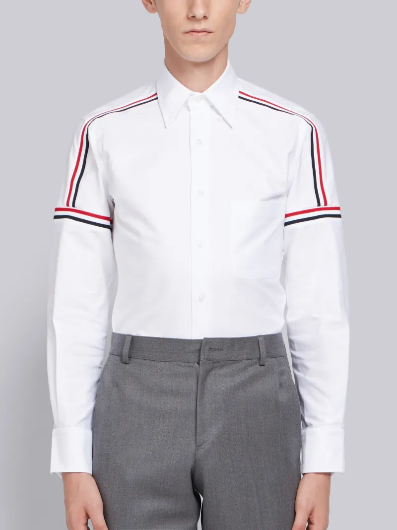 WHITE OXFORD SEAMED ELASTIC STRIPE CLASSIC SHIRT | Thom Browne ...