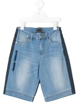 embroidered logo denim shorts