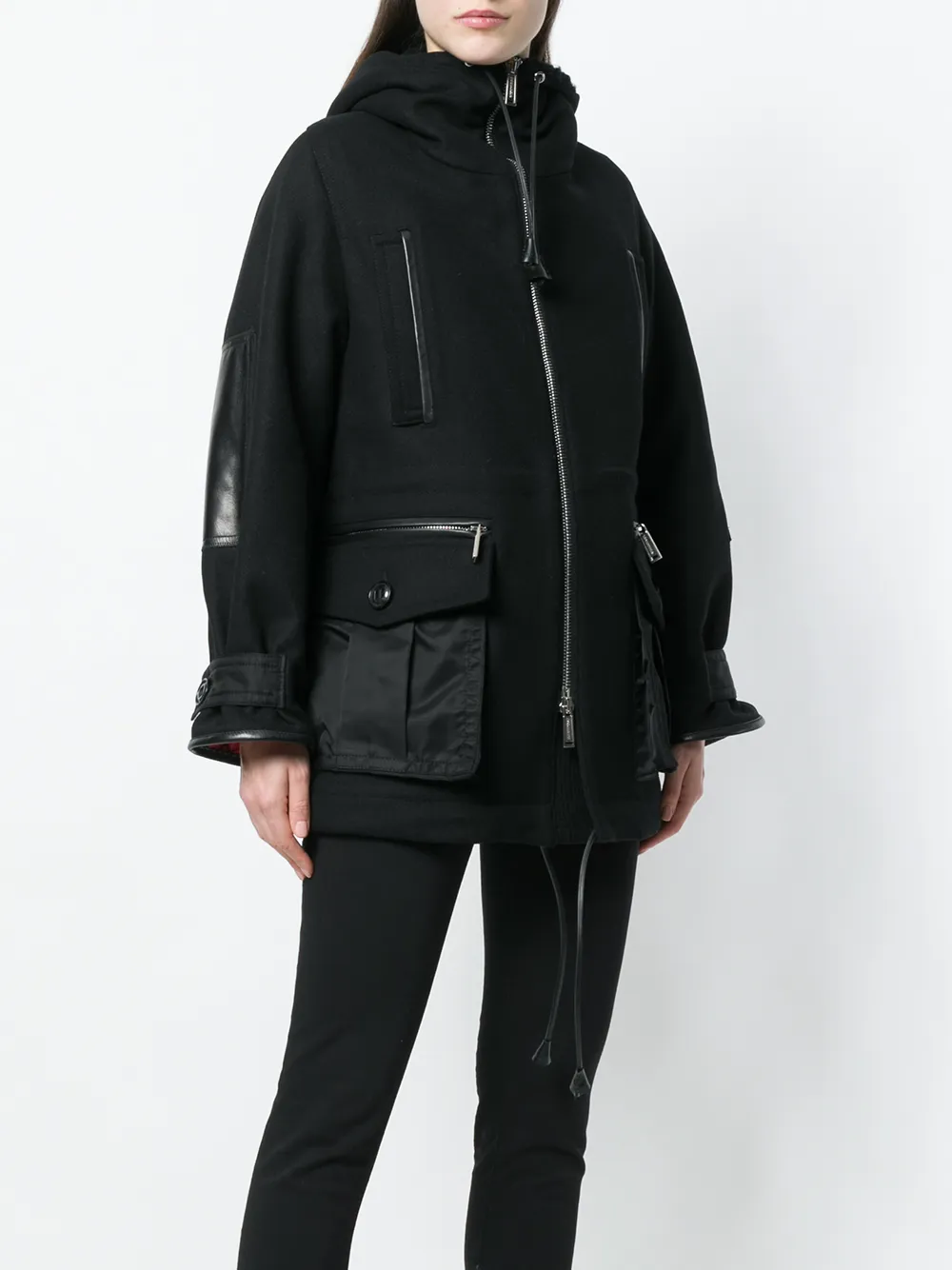 DSQUARED2 shearling lined hooded coat Zwart