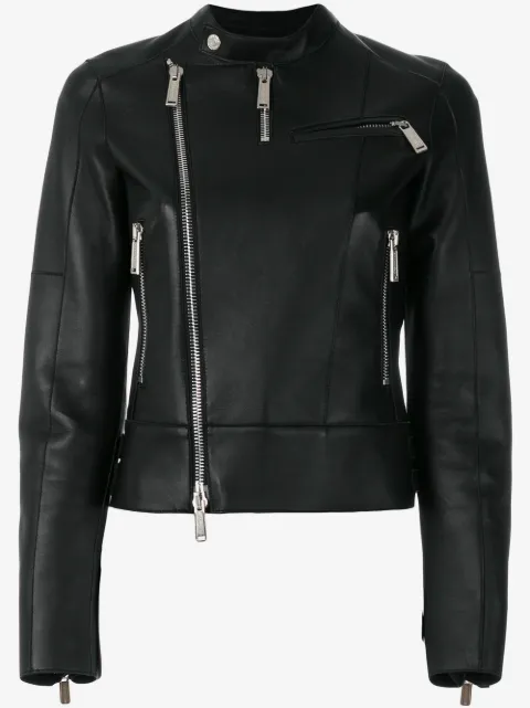 DSQUARED2 band collar leather jacket