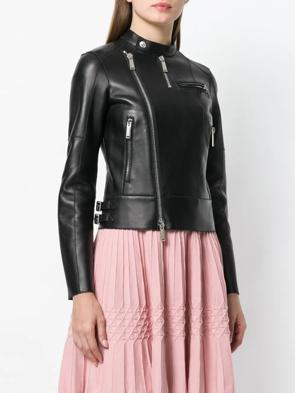 DSQUARED2 band collar leather jacket Zwart