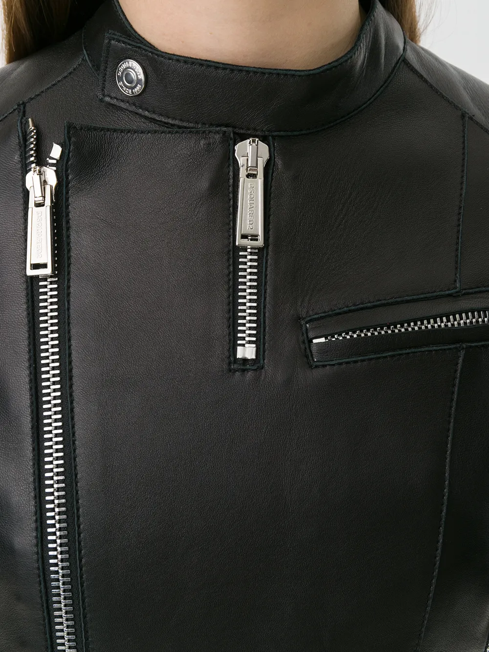 DSQUARED2 band collar leather jacket Zwart