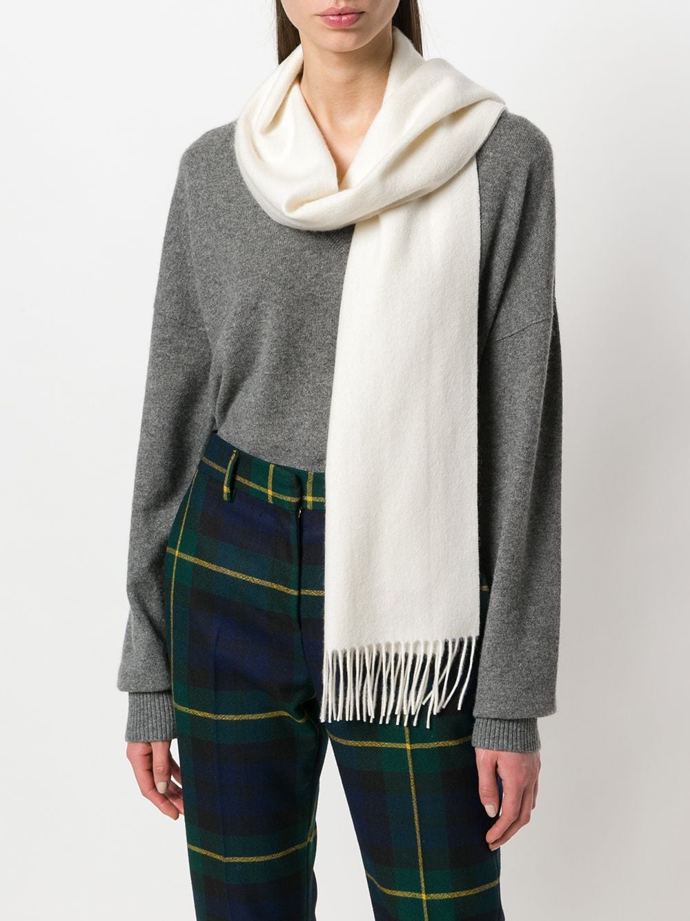 Shop N•peal Woven Cashmere Scarf In White