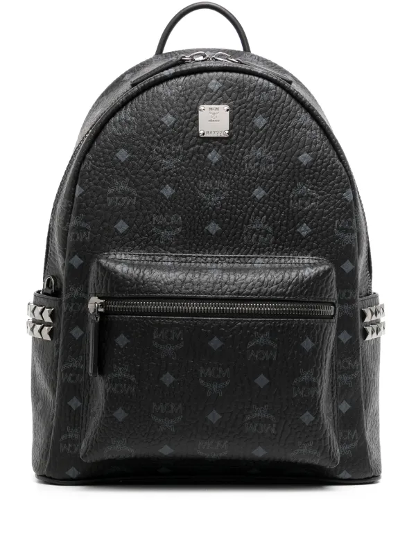 Authentic MCM Stark Front Studs Backpack in Visetos Black / MEDIUM