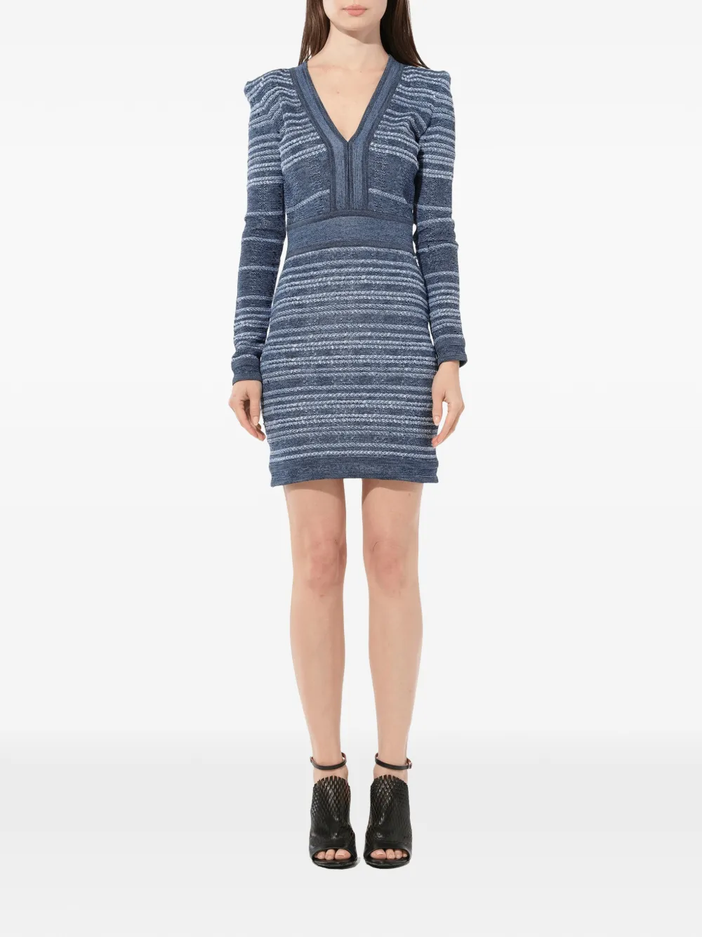 Balmain Gestreepte mini-jurk met V-hals Blauw