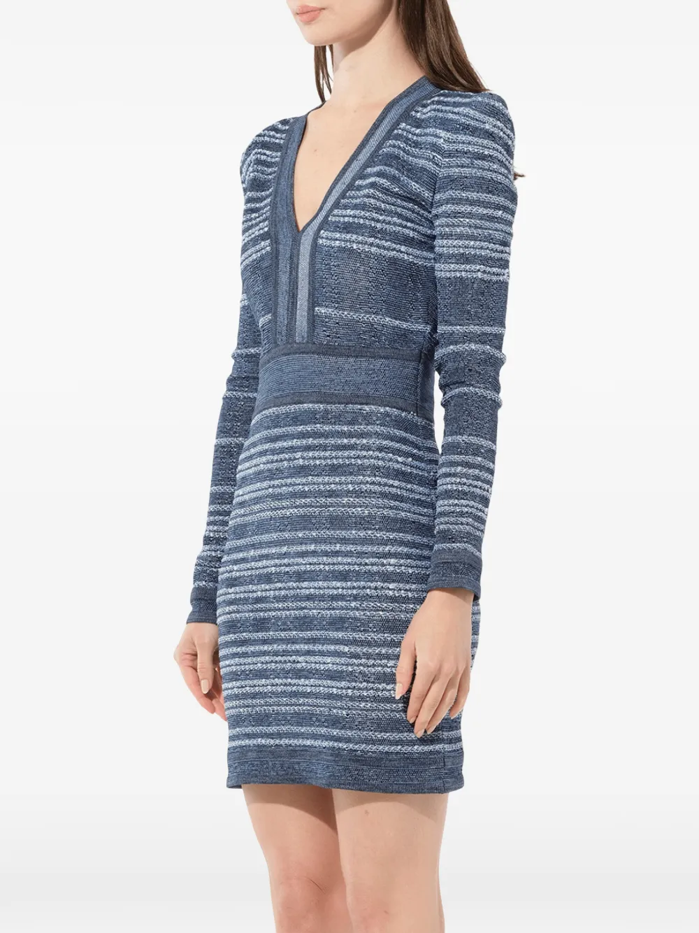 Balmain Gestreepte mini-jurk met V-hals Blauw