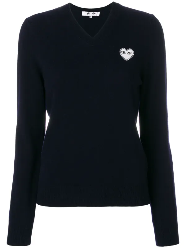 Comme Des Garçons Play V-neck heart-logo Sweater | Blue | FARFETCH