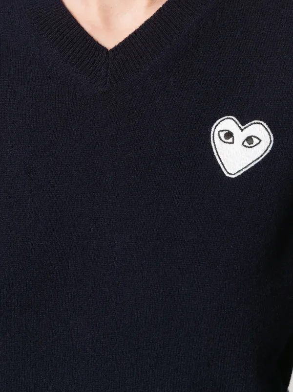 Comme Des Garçons Play ハートロゴ Vネックセーター | ブルー 
