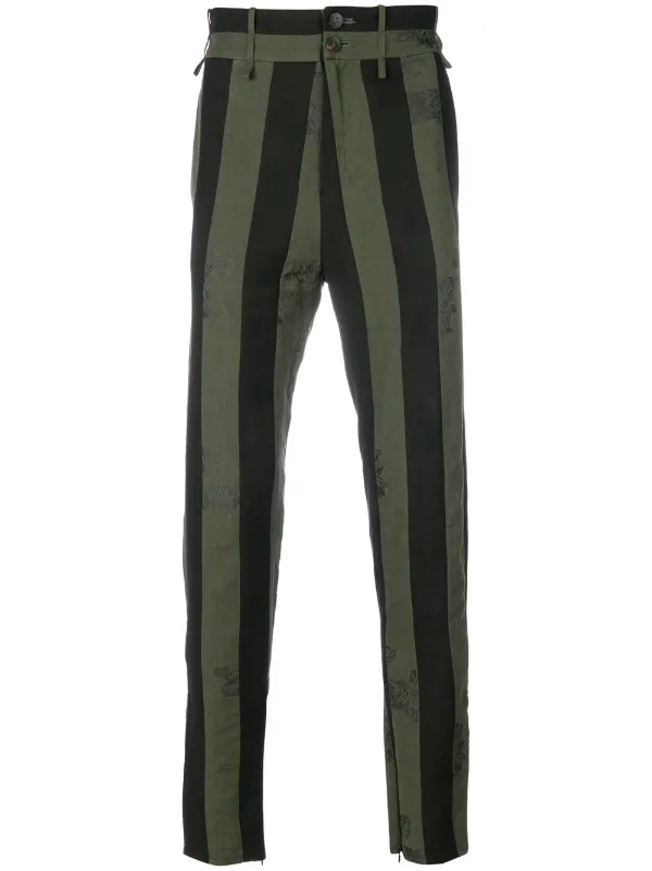 green and black striped trousers