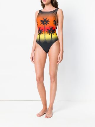 palm silhouette printed one piece swimsuit展示图