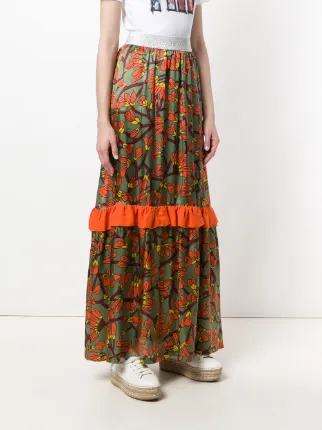 floral print long ruffle skirt展示图