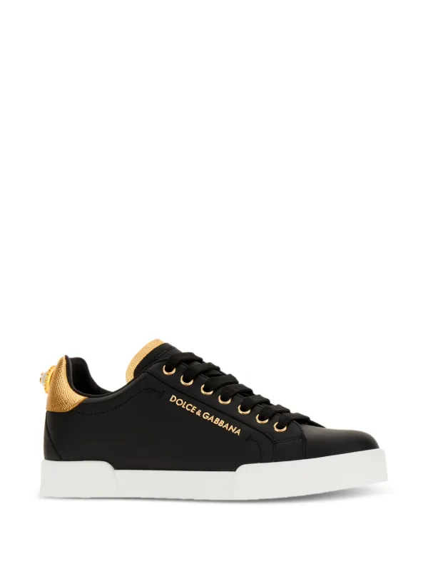 Dolce & Gabbana Portofino logo-tag Leather Sneakers | Black