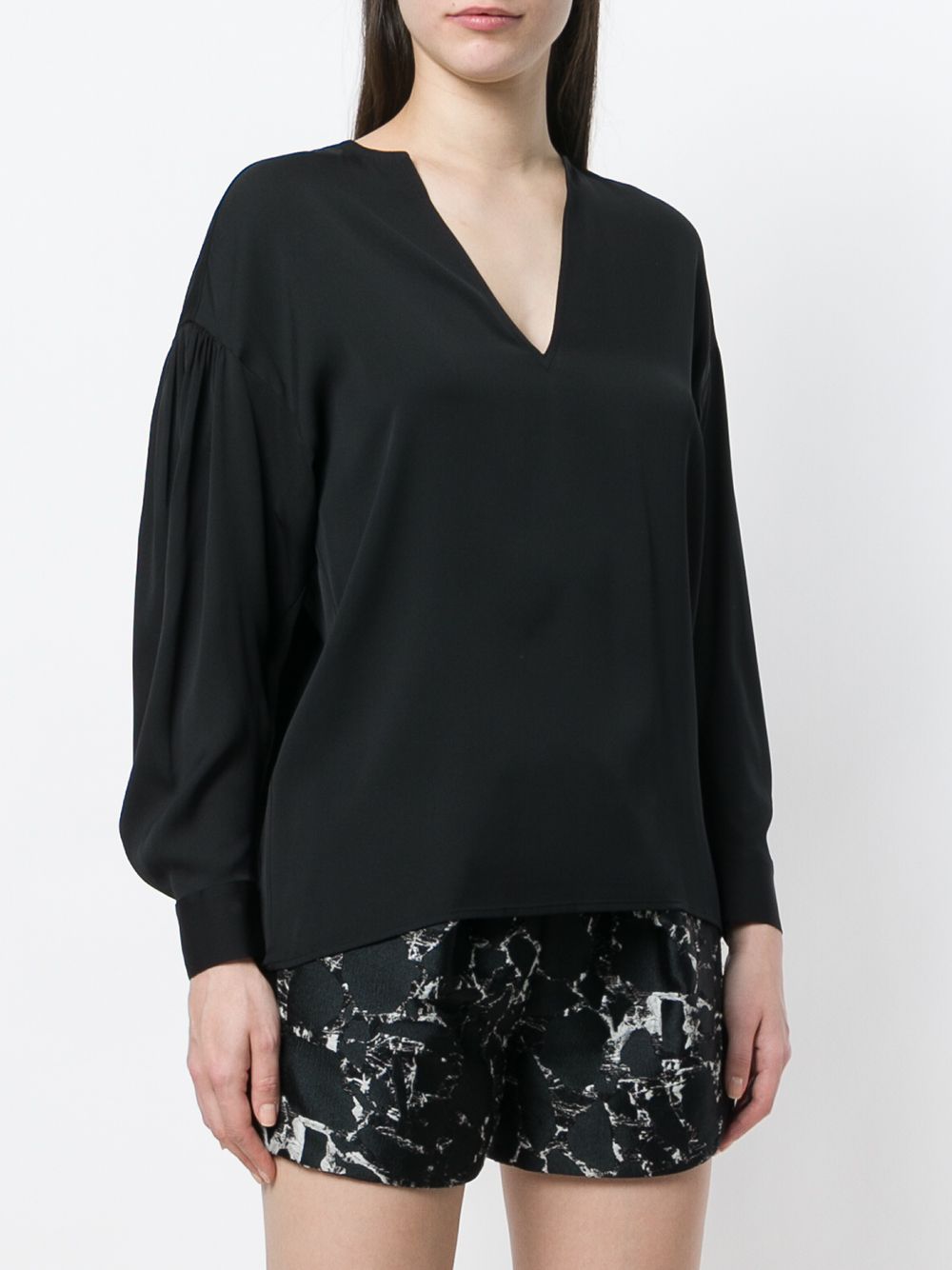 фото Vince ruched split neck blouse