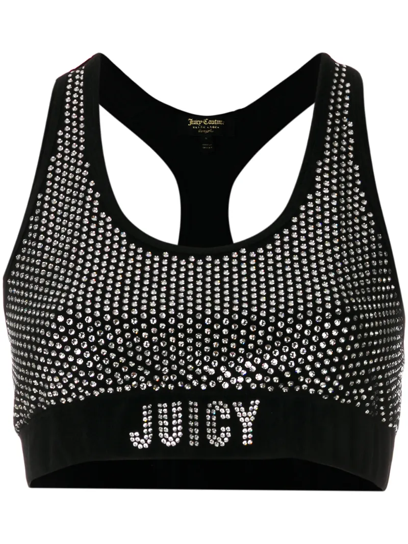 Exclusive Swarovski embellished velour crop top - women - Cotton/Polyester - XS, S, M, L - BLACK
