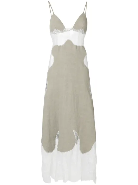 Off-White robe-nuisette mi-longue à empiècements en dentelle