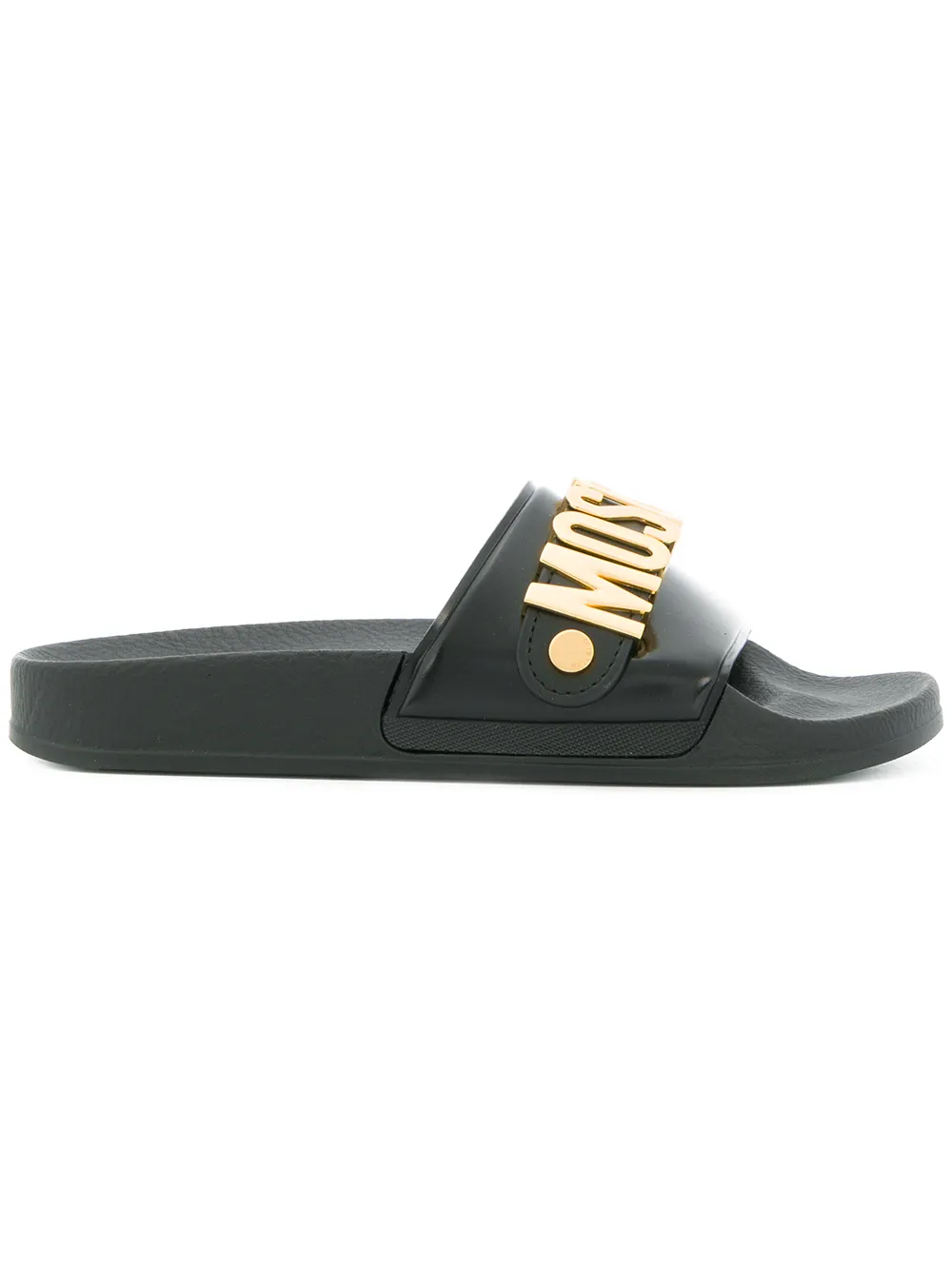 Moschino logo plaque pool slides | Black | Image 1
