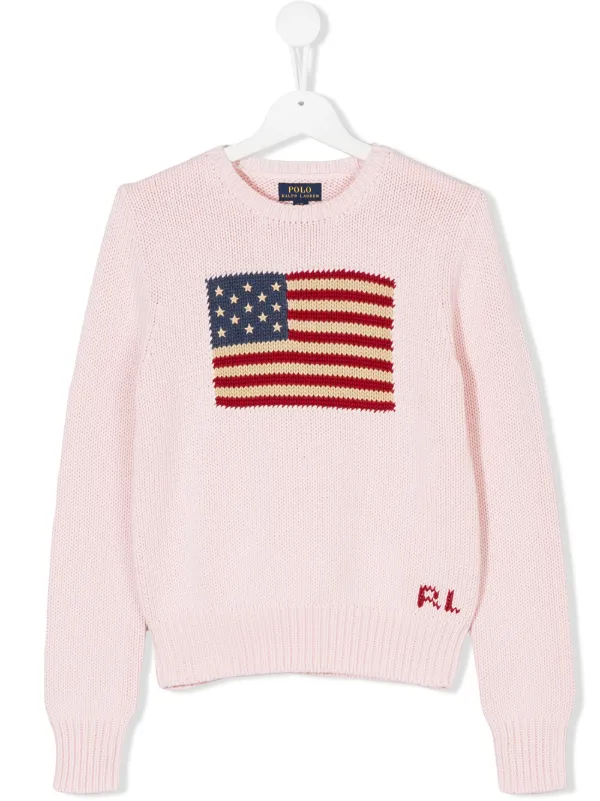 POLO RALPH LAUREN KIDS USA Flag Knit Jumper Pink FARFETCH AU