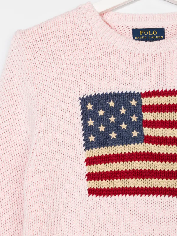 POLO RALPH LAUREN KIDS USA Flag Knit Jumper Pink FARFETCH UK