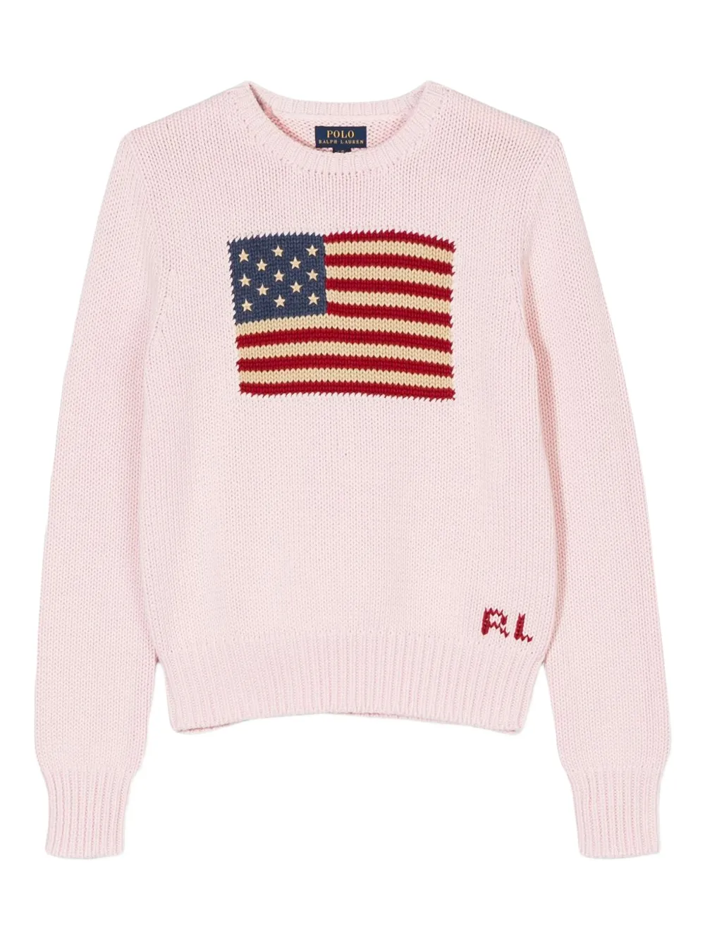 POLO RALPH LAUREN KIDS كنزة منسوجة بعلم الولايات المتحدة | وردي | Image 1