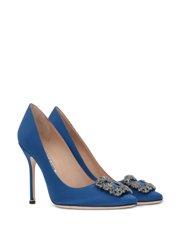 関税込★Manolo Blahnik Hangisi pumps 105mm Manolo Blahnik Hangisi 105mm Appliqué Pumps | Blue | FARFETCH