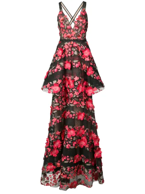marchesa notte floral peplum dress