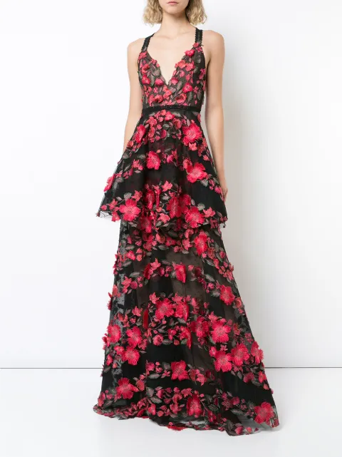 marchesa notte floral peplum dress