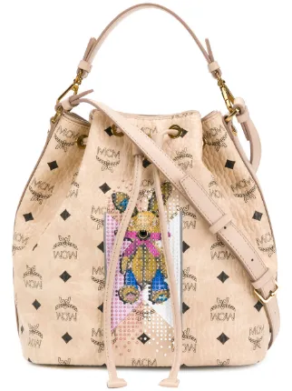 Mcm Logo Print Bucket Bag Farfetch Mcm Logo Print Bucket Bag
