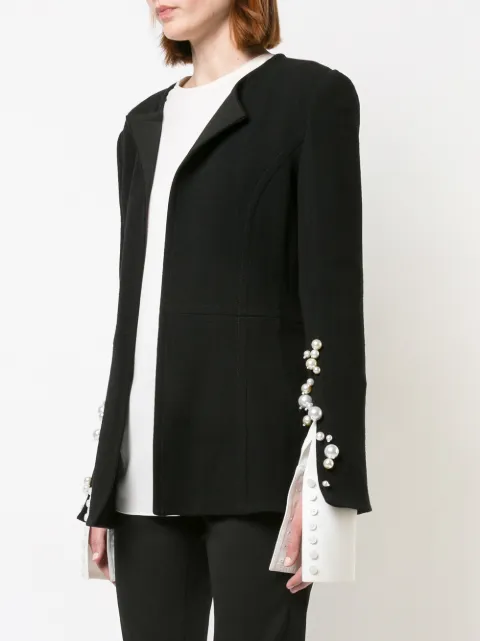 OSCAR DE LA RENTA OSCAR DE LA RENTA PEARL EMBELLISHED CAPE - BLACK