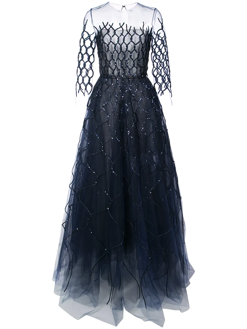 OSCAR DE LA RENTA OSCAR DE LA RENTA SEQUIN-EMBROIDERED FISHNET GOWN - BLUE,18PE040TULNAV12772696