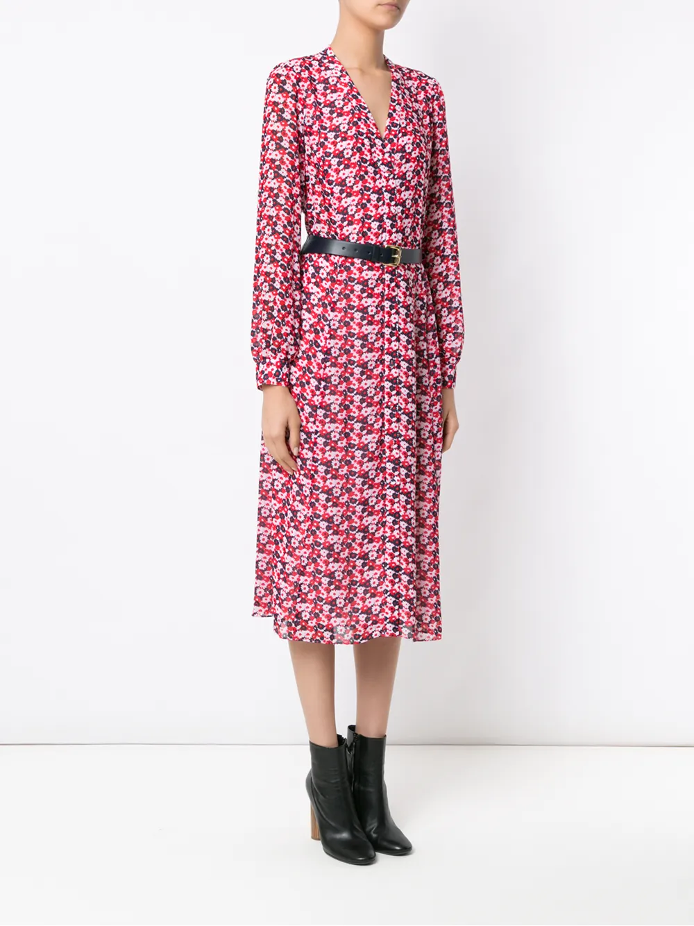 Imagen secundaria de producto de Michael Michael Kors vestido camisero midi con cinturón y estampado floral - Rojo - MICHAEL Michael Kors