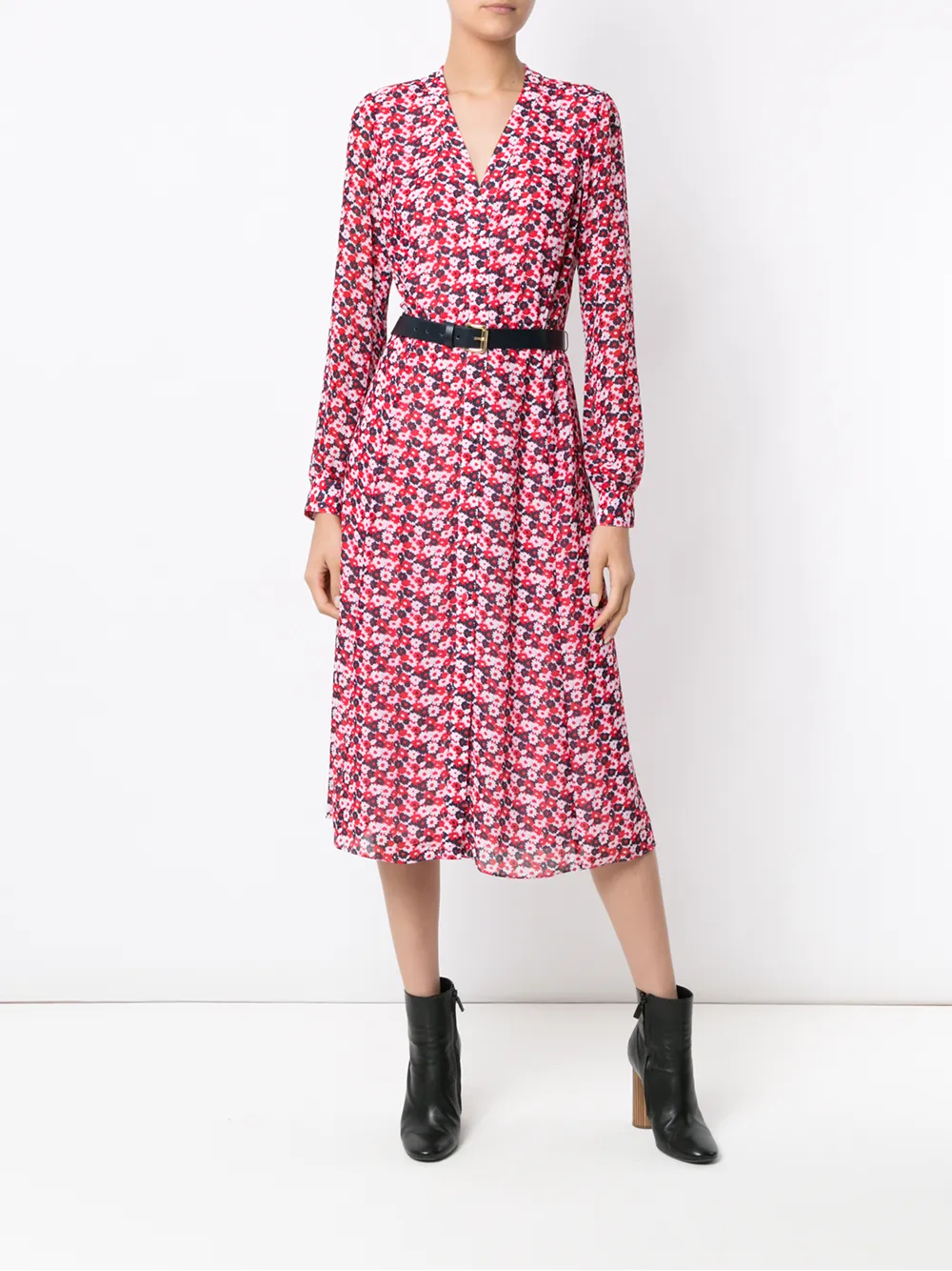 Imagen principal de producto de Michael Michael Kors vestido camisero midi con cinturón y estampado floral - Rojo - MICHAEL Michael Kors