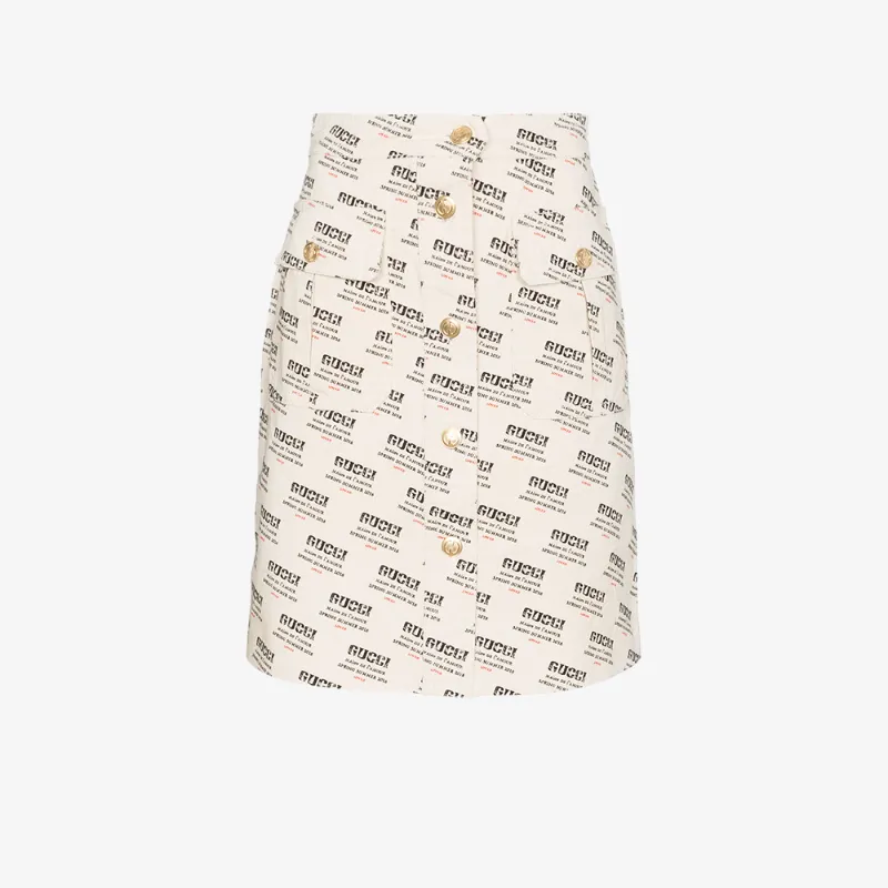 Gucci Ctn Drill Stamp Skirt In Nude/neutrals