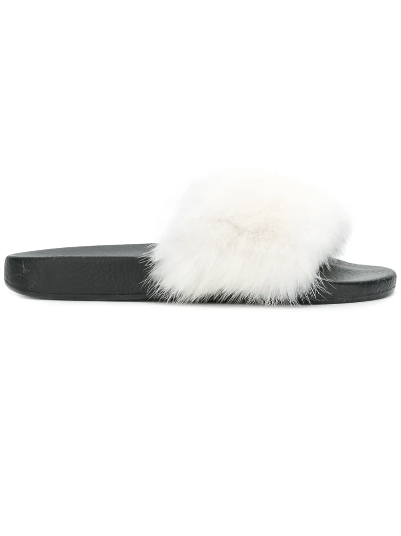 contrast strap slides - women - Mink Fur/rubber - 36, 37 - WHITE