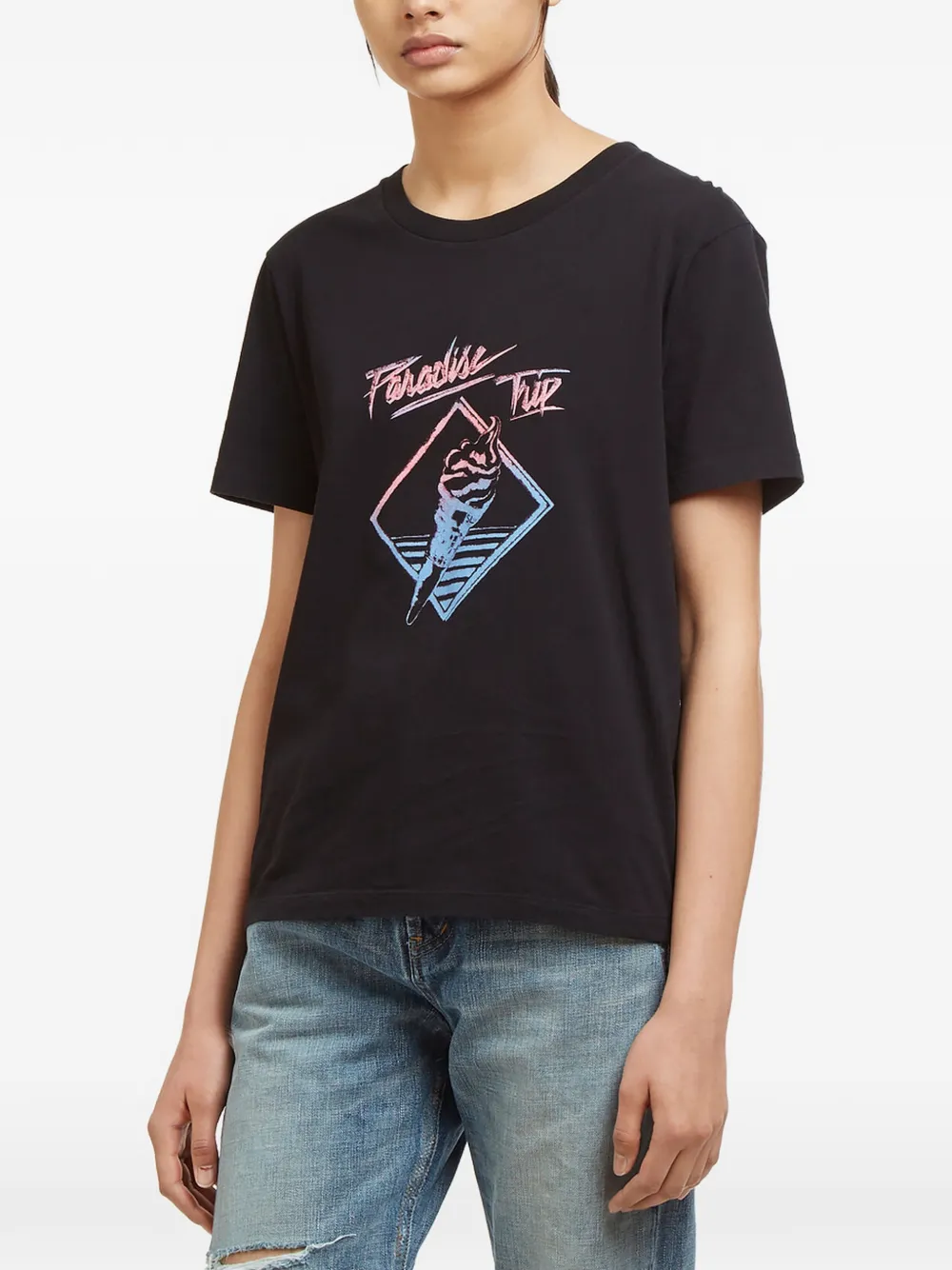 Saint Laurent T-Shirt mit Slogan-Print - Schwarz