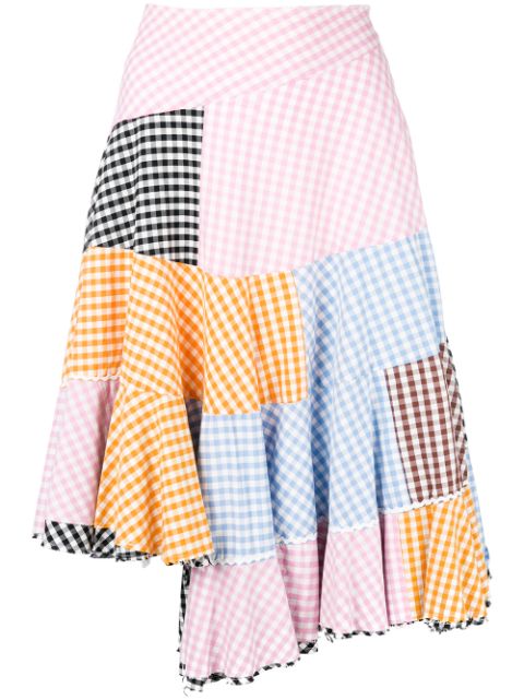 Comme Des Garcons patchwork gingham asymmetric skirt Women