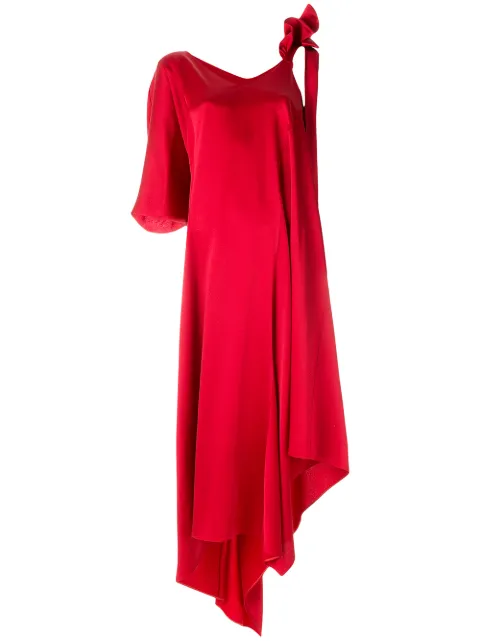 Click to view more detailed imagery on our partner's website Valentino Asymmetric Ruffled-shoulder Gown In Red