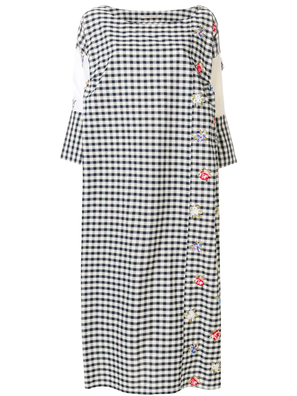 Ermanno Gallamini Floral-embroidered Gingham-print Dress - Farfetch