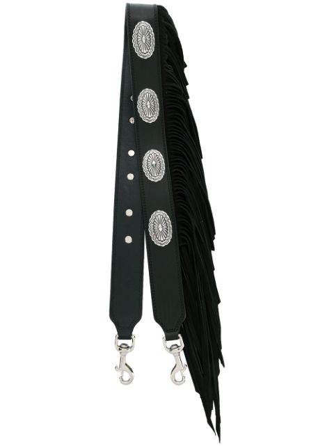 KATE CATE KATE CATE PLAQUE AND FRINGED BAG STRAP - BLACK,M103RSHE12802824