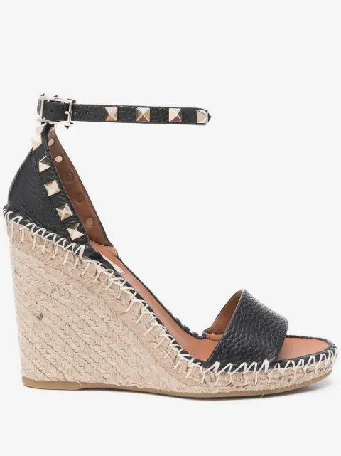 Valentino Garavani Double Rockstud grainy calfskin wedge sandal 105 mm