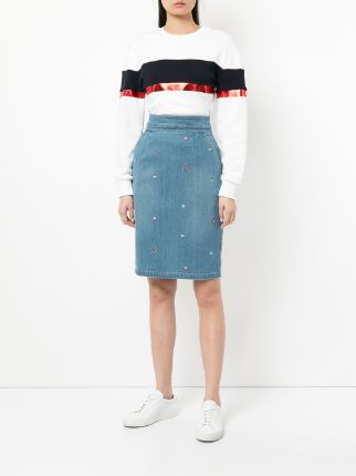 floral embroidered denim skirt展示图