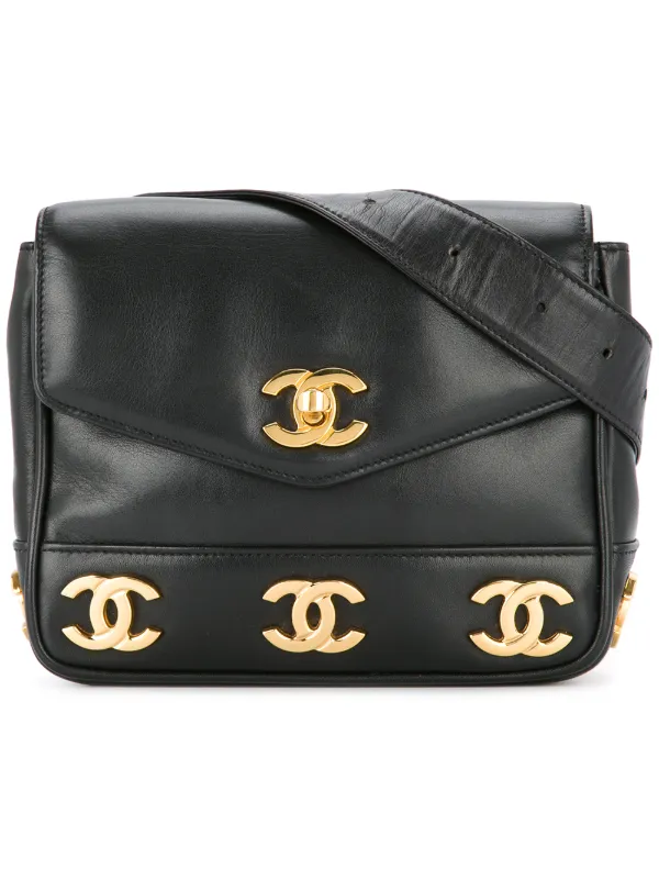 Chanel Pre-owned Logo Flap Belt Bag in Black