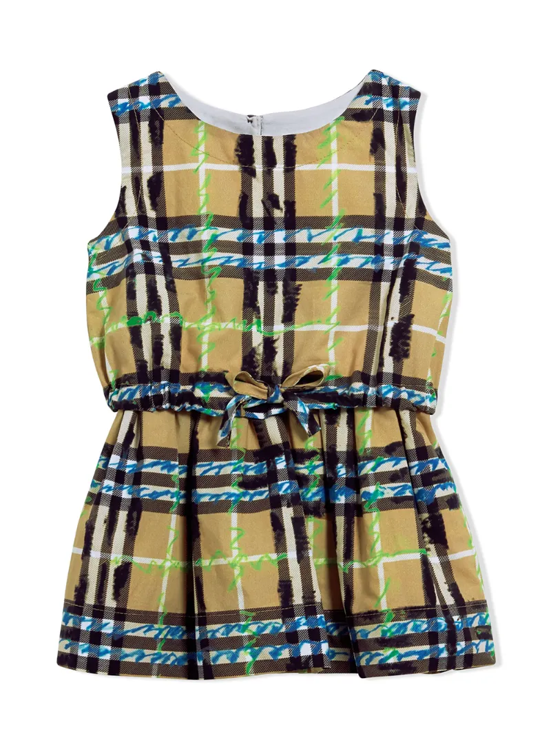 Burberry Kids Scribble check print cotton drawcord dress
