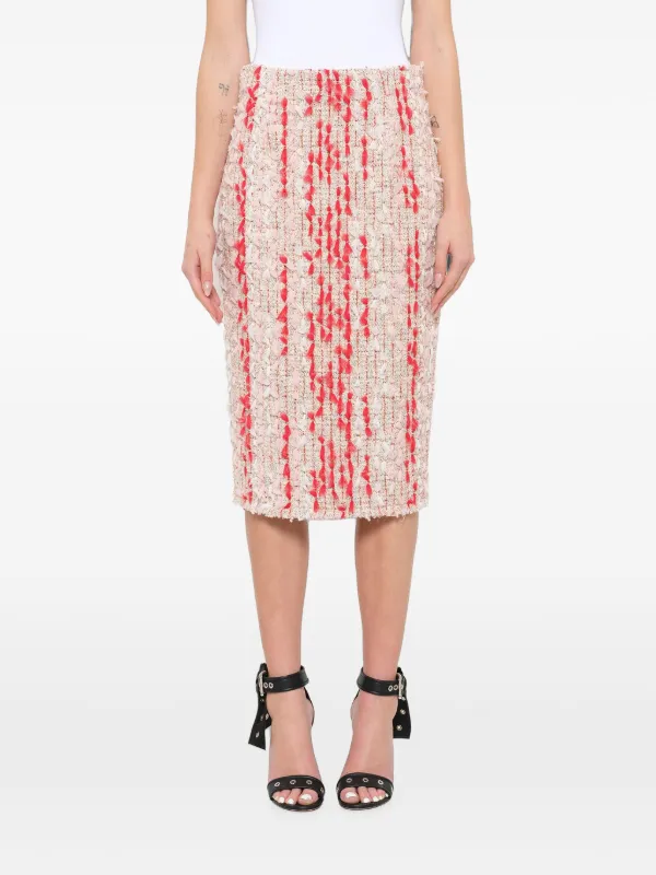 Alexander McQueen Tweed Pencil Midi Skirt in Neutrals